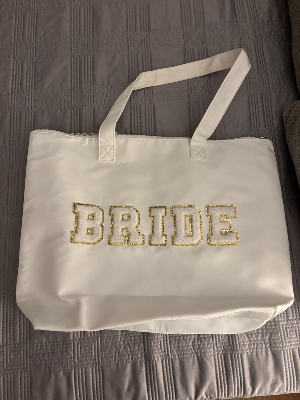 Bride White Tote Bag with Gold Accents